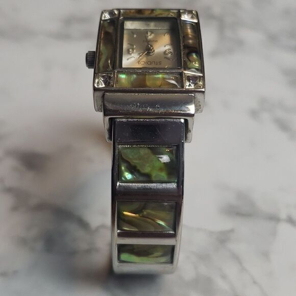 Studio Time Analog Wristwatch Silver & Iridescent Cuff Band Rectangular Face main image 6